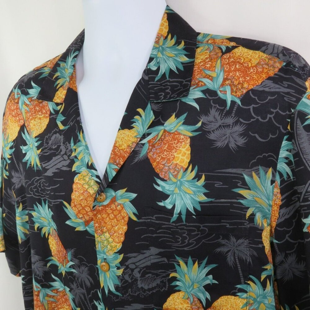 Vintage Paradise Found Hawaiian Aloha Shirt Mens M ? Pineapple Black Made in HI